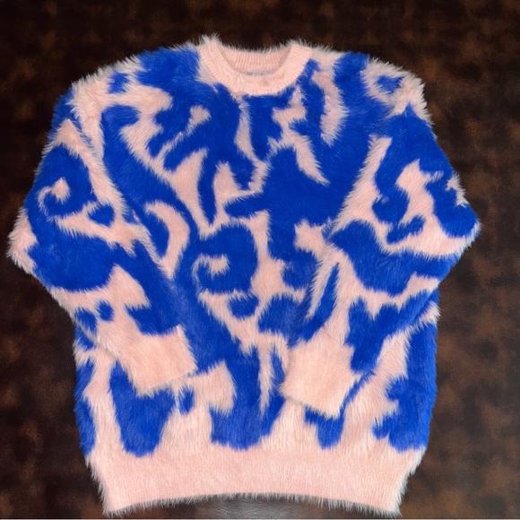 Elfric Eden Color Blocking Faux Fur Sweater Pink Blue EC Thick Heavy XL Oversize - Picture 1 of 10